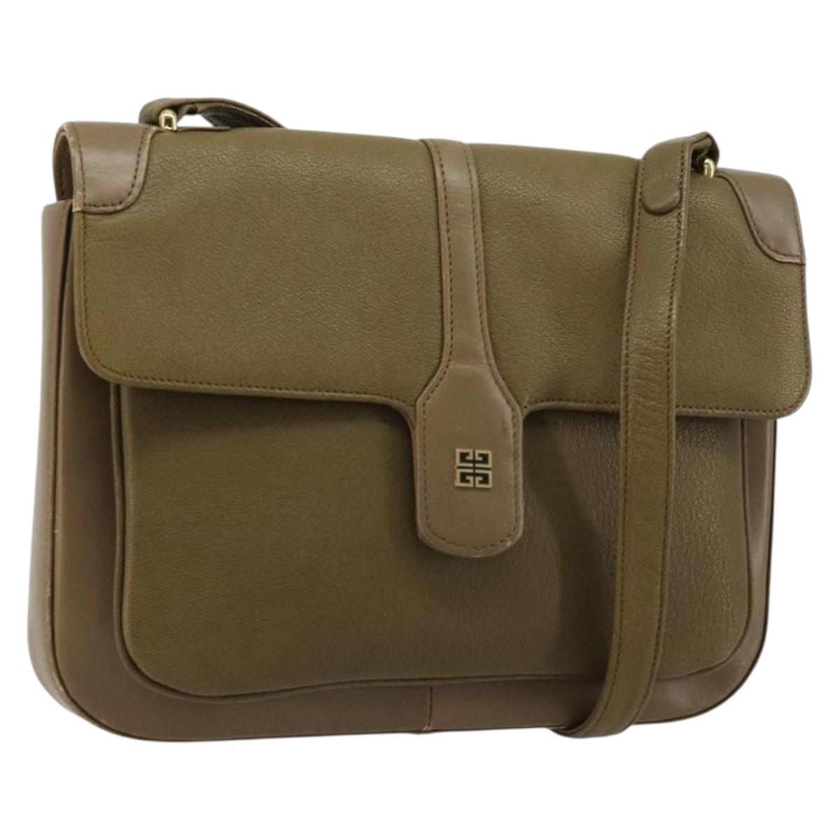 GIVENCHY Shoulder Bag Leather Green Gold Auth 180485