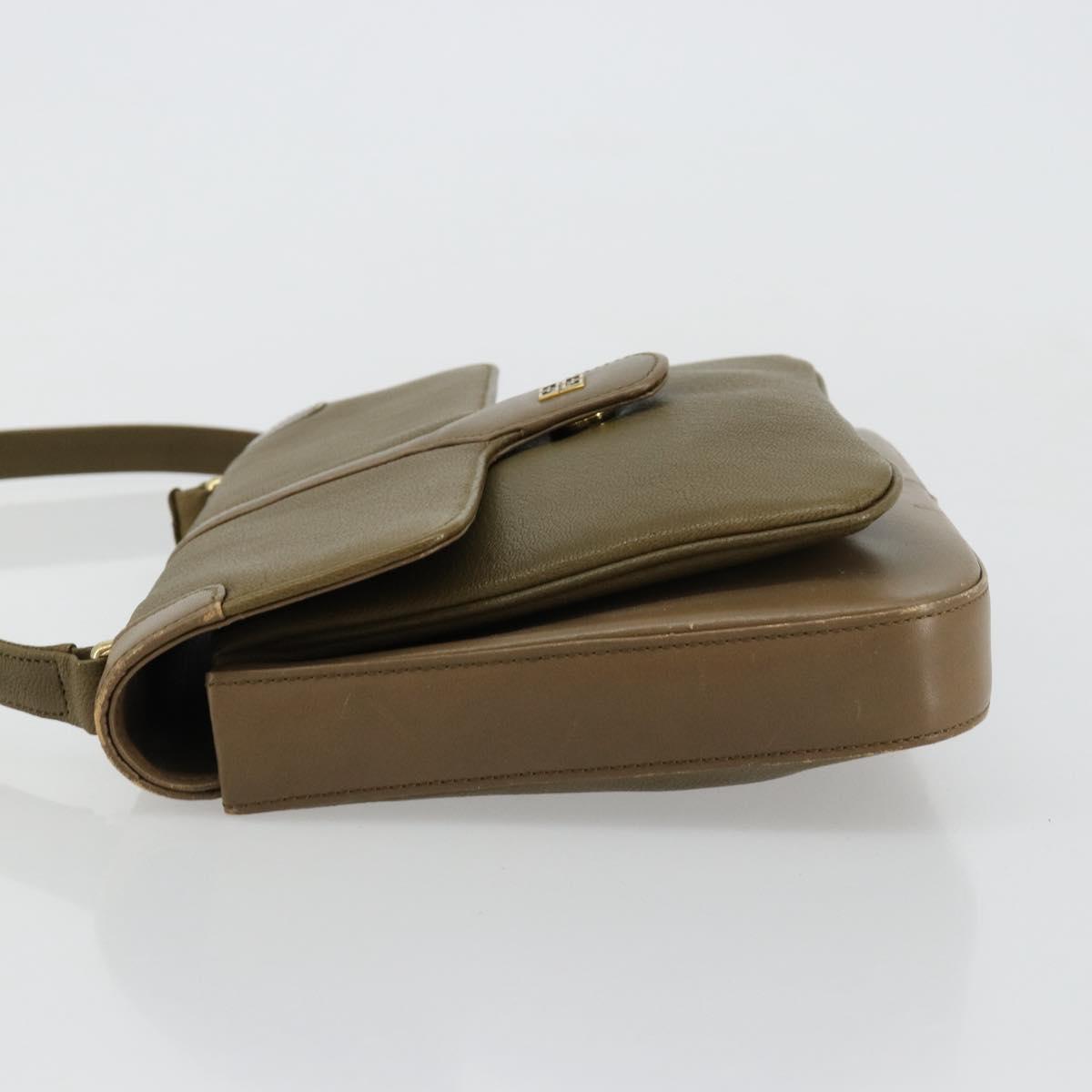 GIVENCHY Shoulder Bag Leather Green Gold Auth 180485