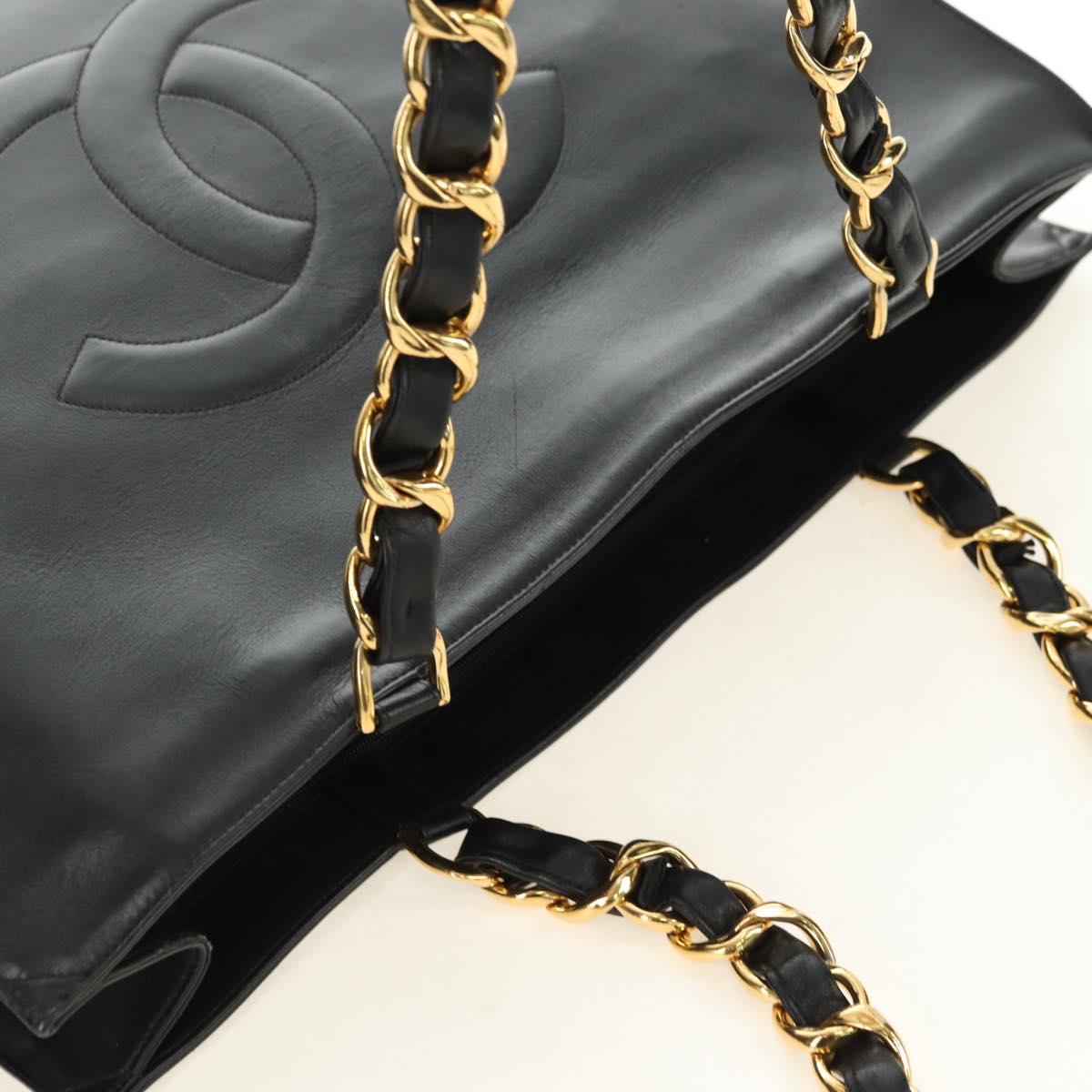 CHANEL Chain Tote Bag Leather Black Gold CC Auth 180487SAV