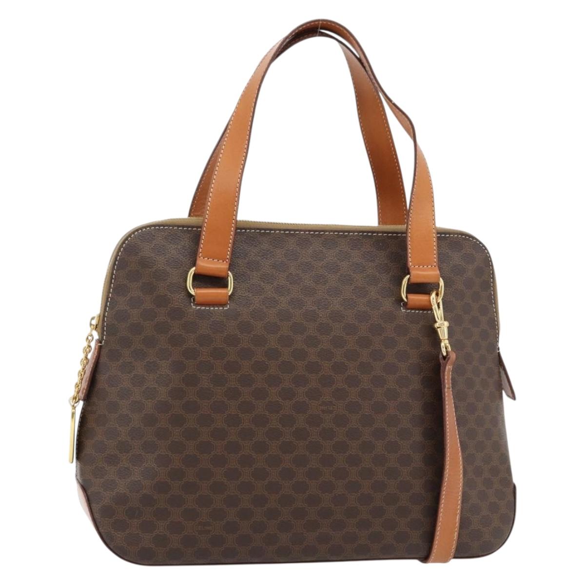 CELINE Macadam Canvas Hand Bag PVC Leather 2way Brown Gold Auth 180489A