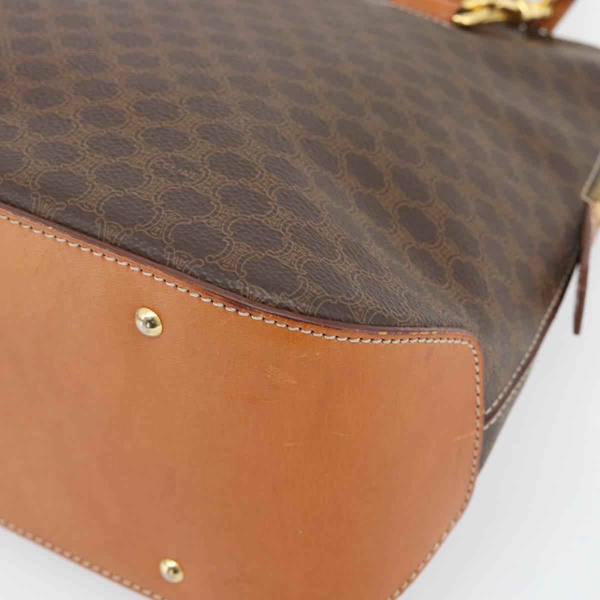 CELINE Macadam Canvas Hand Bag PVC Leather 2way Brown Gold Auth 180489A