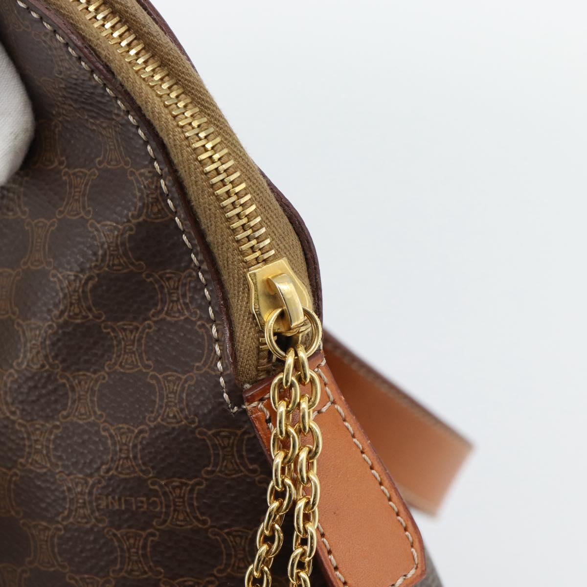 CELINE Macadam Canvas Hand Bag PVC Leather 2way Brown Gold Auth 180489A