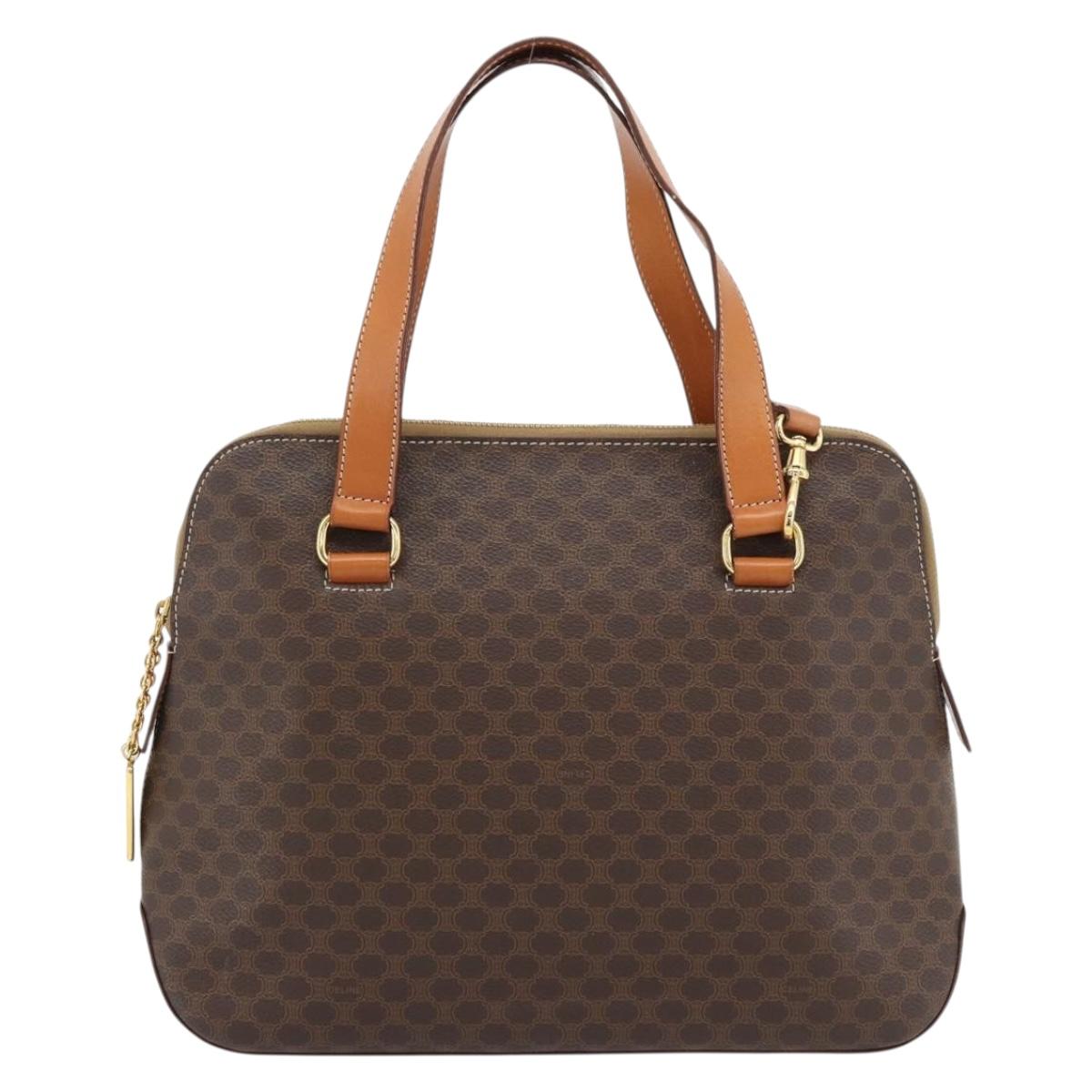 CELINE Macadam Canvas Hand Bag PVC Leather 2way Brown Gold Auth 180489A