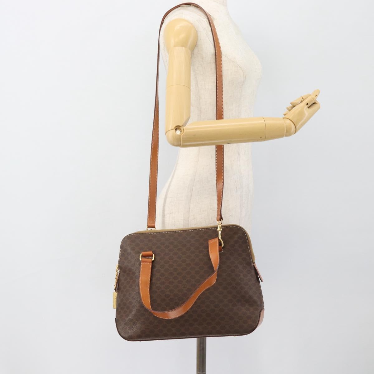 CELINE Macadam Canvas Hand Bag PVC Leather 2way Brown Gold Auth 180489A