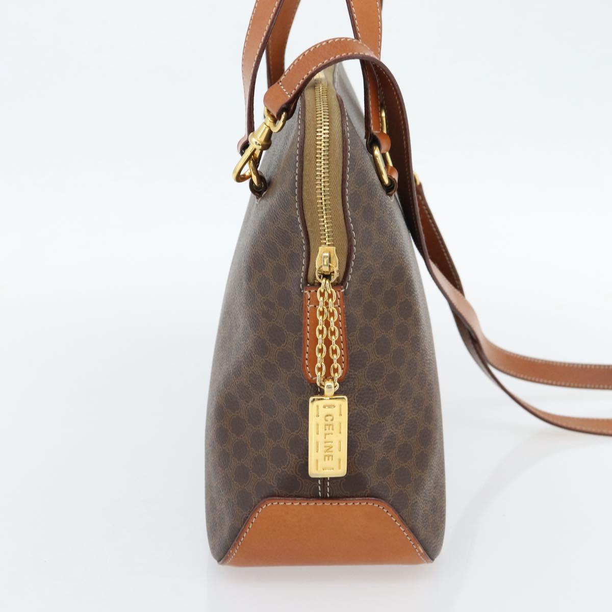 CELINE Macadam Canvas Hand Bag PVC Leather 2way Brown Gold Auth 180489A