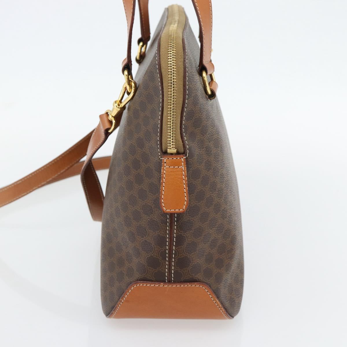 CELINE Macadam Canvas Hand Bag PVC Leather 2way Brown Gold Auth 180489A