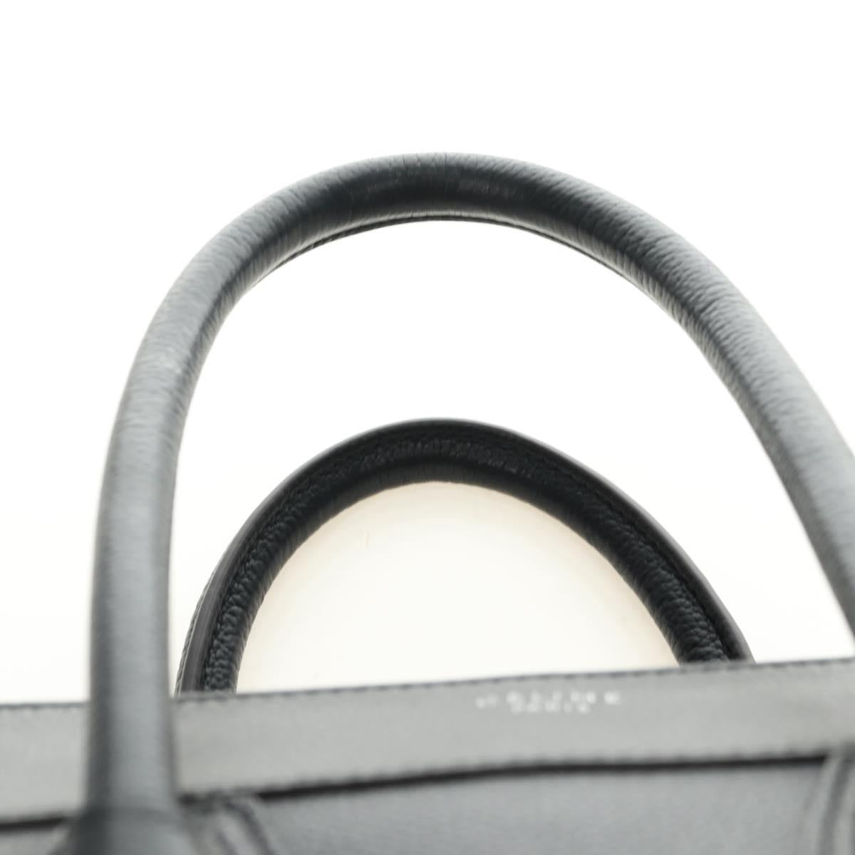 CELINE Luggage Mini Hand Bag Leather Black Silver Auth 180490SAM
