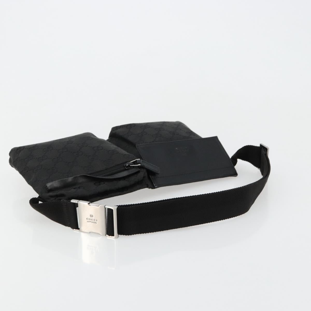 GUCCI GG Canvas Waist bag Black Silver 28566 Auth 180491