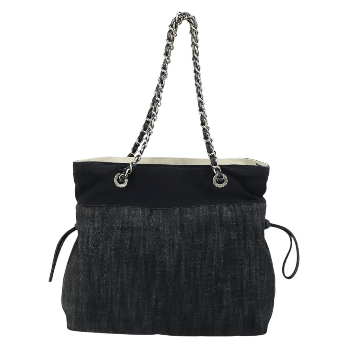 CHANEL COCO Mark Chain Shoulder Bag Denim Black Silver CC Auth 180492SAV