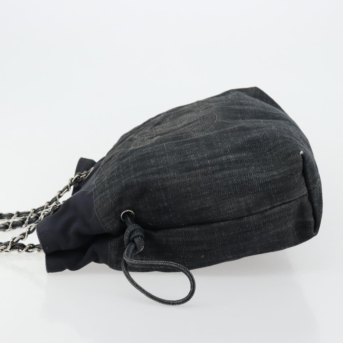 CHANEL COCO Mark Chain Shoulder Bag Denim Black Silver CC Auth 180492SAV