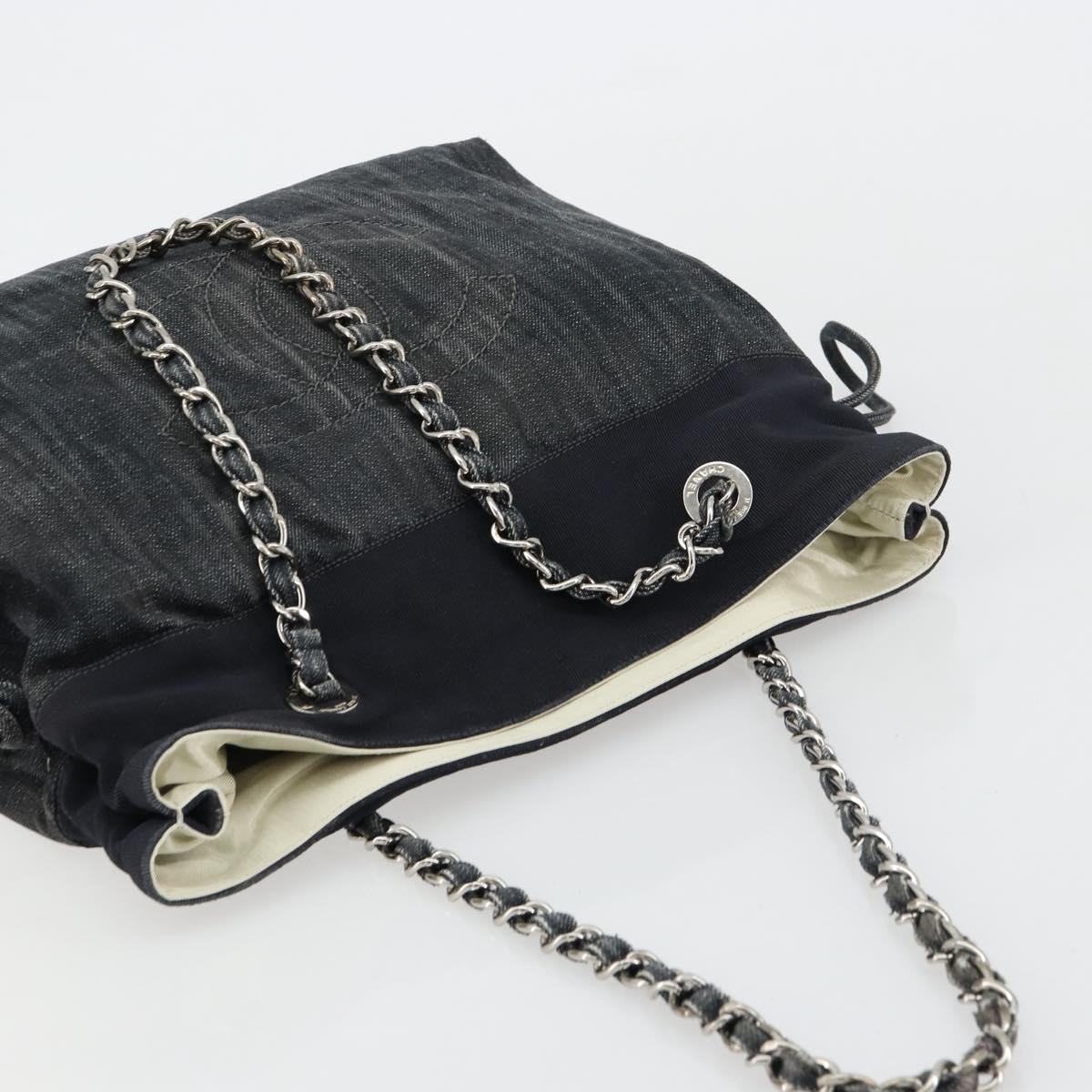CHANEL COCO Mark Chain Shoulder Bag Denim Black Silver CC Auth 180492SAV