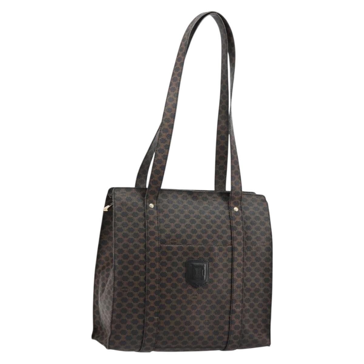 CELINE Macadam Canvas Tote Bag PVC Leather Black Gold Auth 180495A