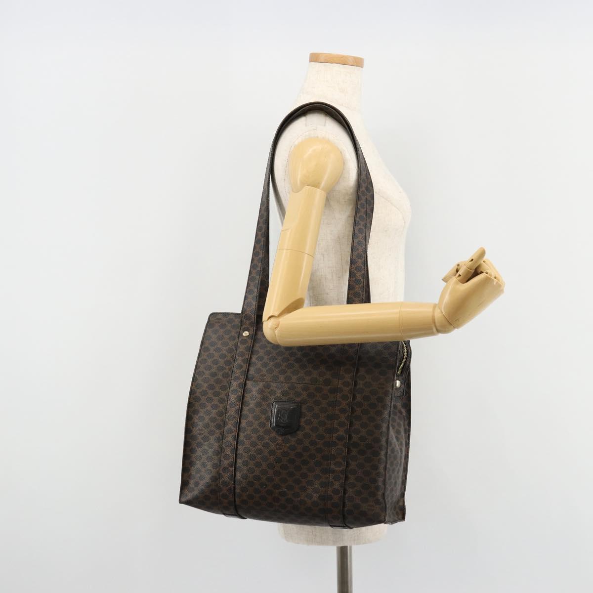 CELINE Macadam Canvas Tote Bag PVC Leather Black Gold Auth 180495A