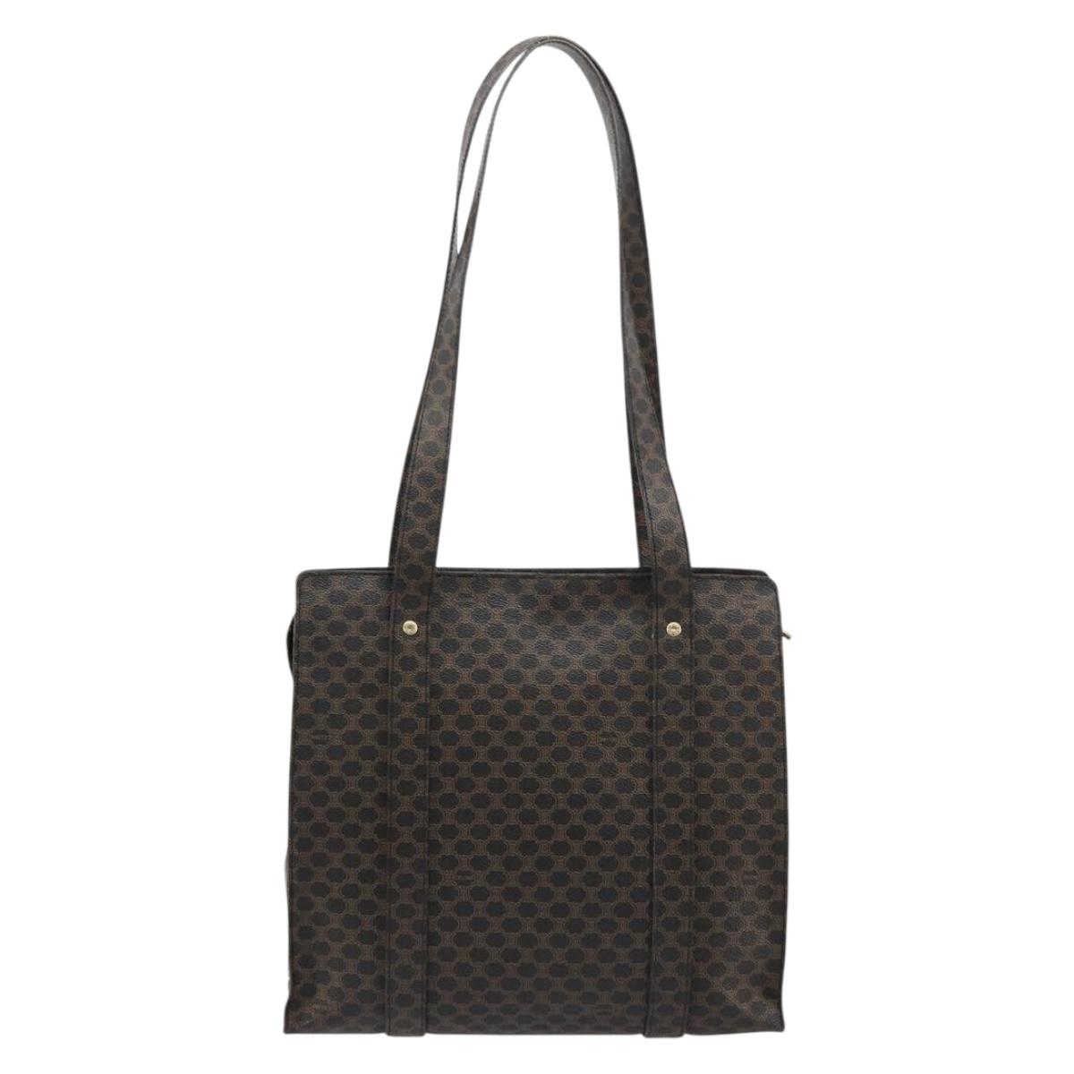 CELINE Macadam Canvas Tote Bag PVC Leather Black Gold Auth 180495A