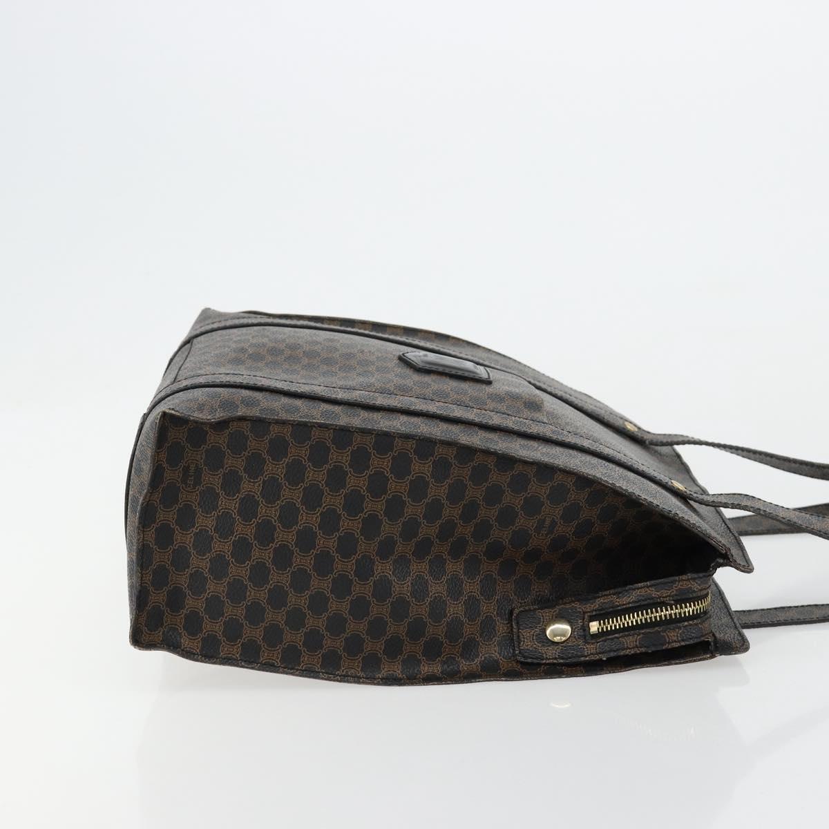CELINE Macadam Canvas Tote Bag PVC Leather Black Gold Auth 180495A