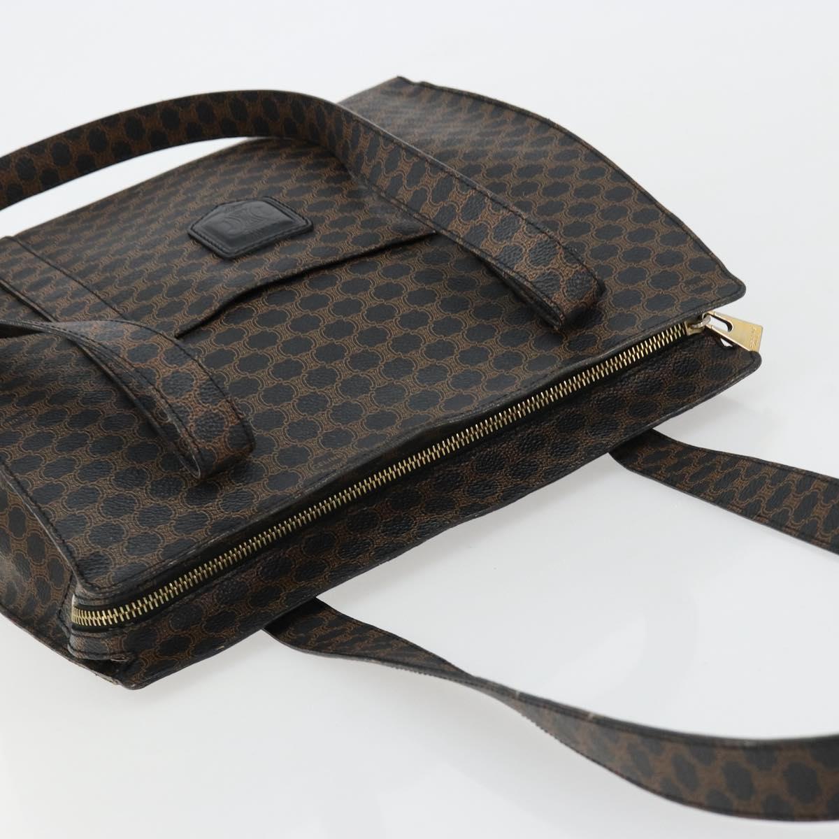 CELINE Macadam Canvas Tote Bag PVC Leather Black Gold Auth 180495A