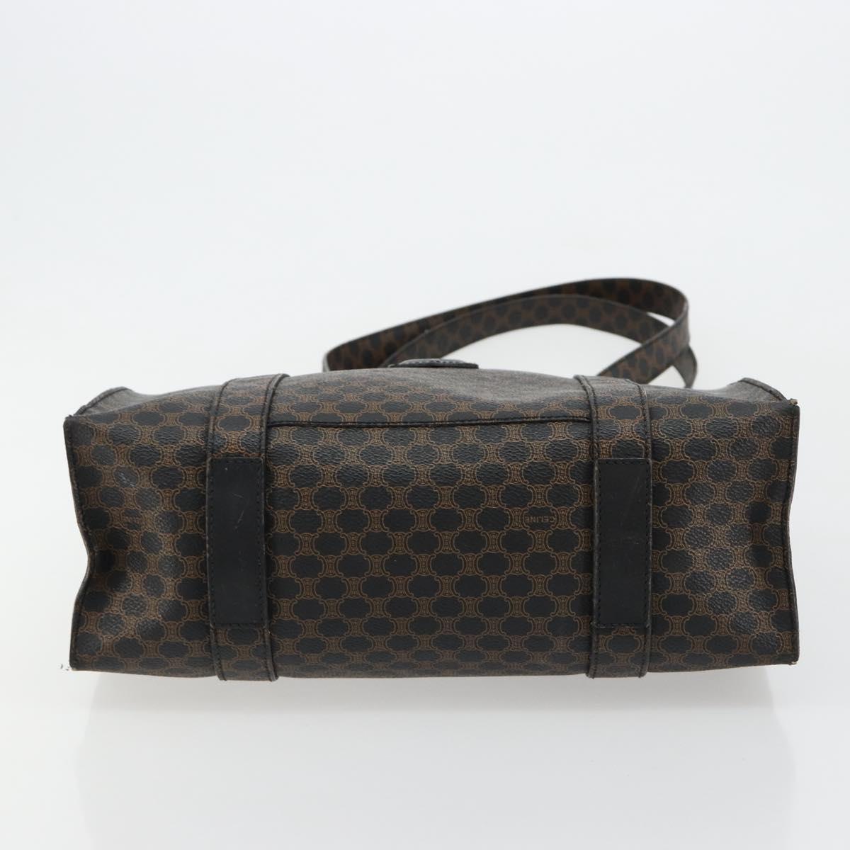 CELINE Macadam Canvas Tote Bag PVC Leather Black Gold Auth 180495A