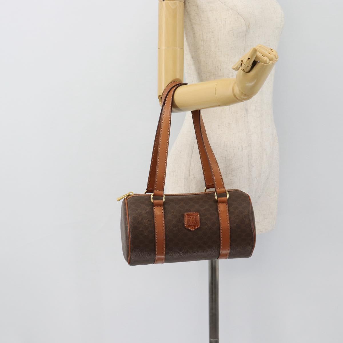 CELINE Macadam Canvas Hand Bag PVC Leather Brown Gold Auth 180496A