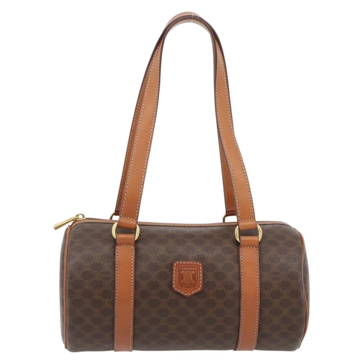 CELINE Macadam Canvas Hand Bag PVC Leather Brown Gold Auth 180496A