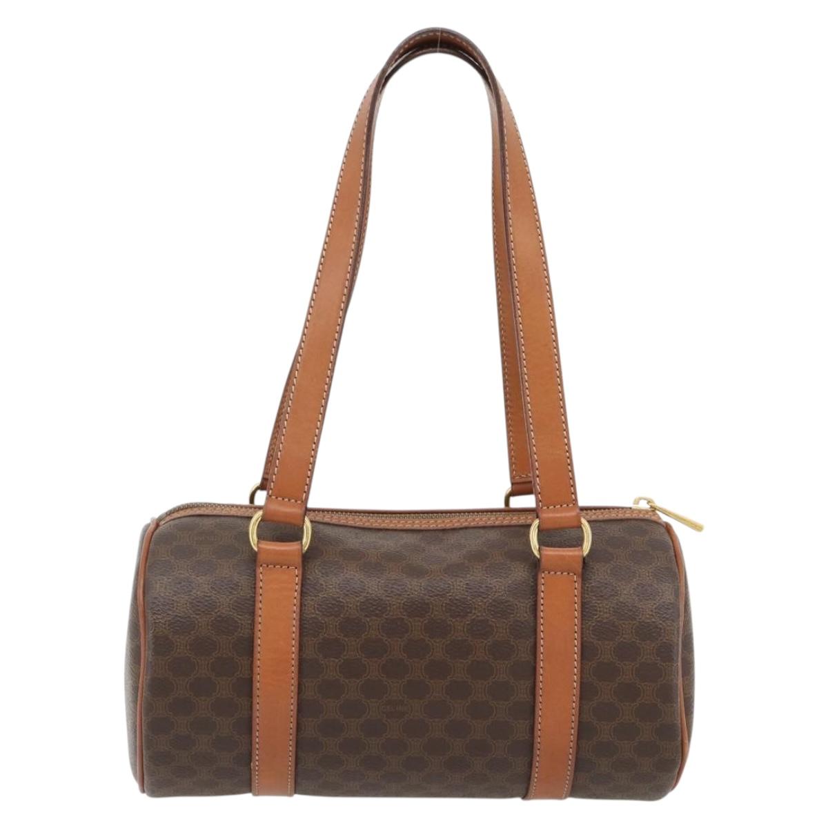 CELINE Macadam Canvas Hand Bag PVC Leather Brown Gold Auth 180496A