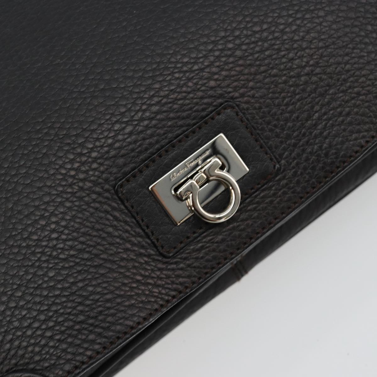 Salvatore Ferragamo Gancini Shoulder Bag Leather Black Silver Auth 180500A