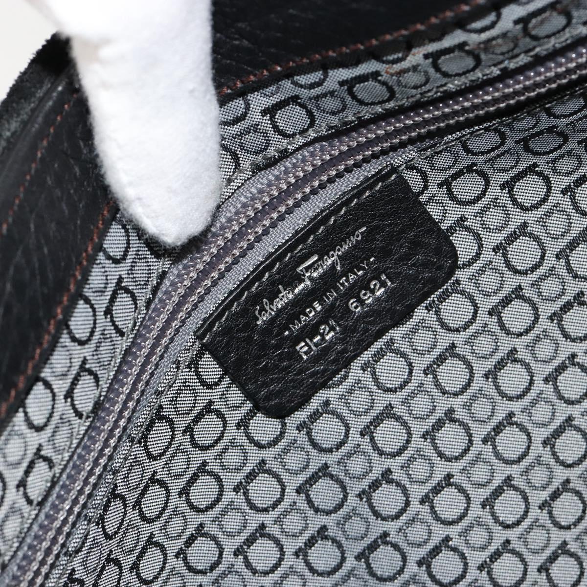 Salvatore Ferragamo Gancini Shoulder Bag Leather Black Silver Auth 180500A