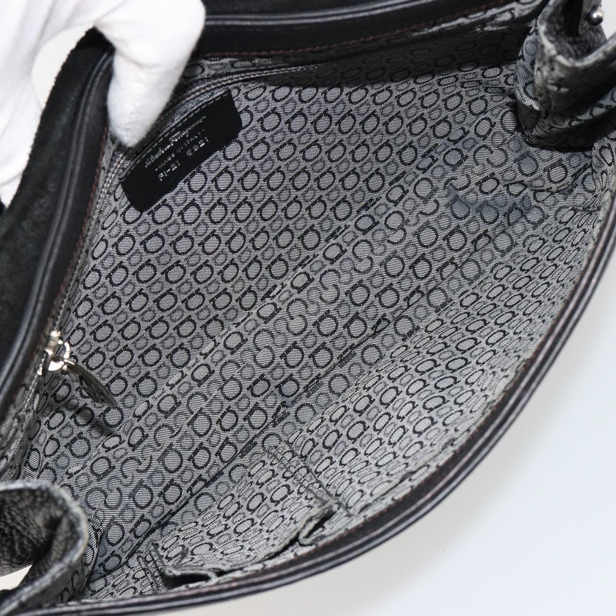 Salvatore Ferragamo Gancini Shoulder Bag Leather Black Silver Auth 180500A