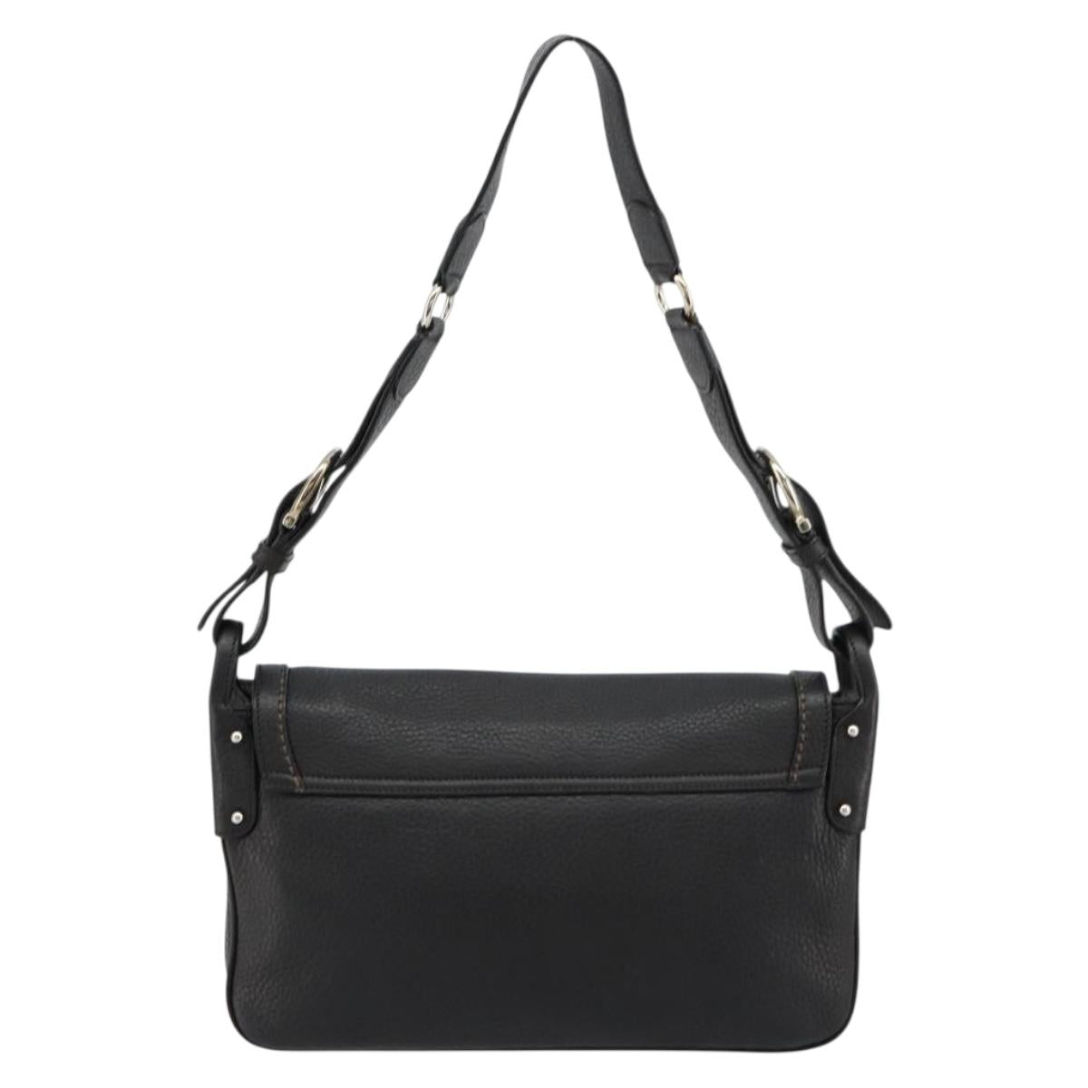 Salvatore Ferragamo Gancini Shoulder Bag Leather Black Silver Auth 180500A