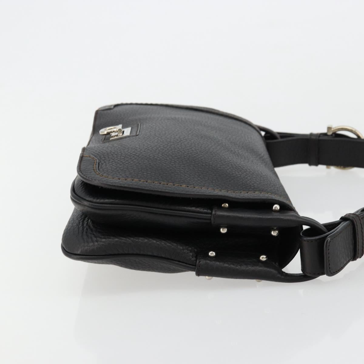 Salvatore Ferragamo Gancini Shoulder Bag Leather Black Silver Auth 180500A