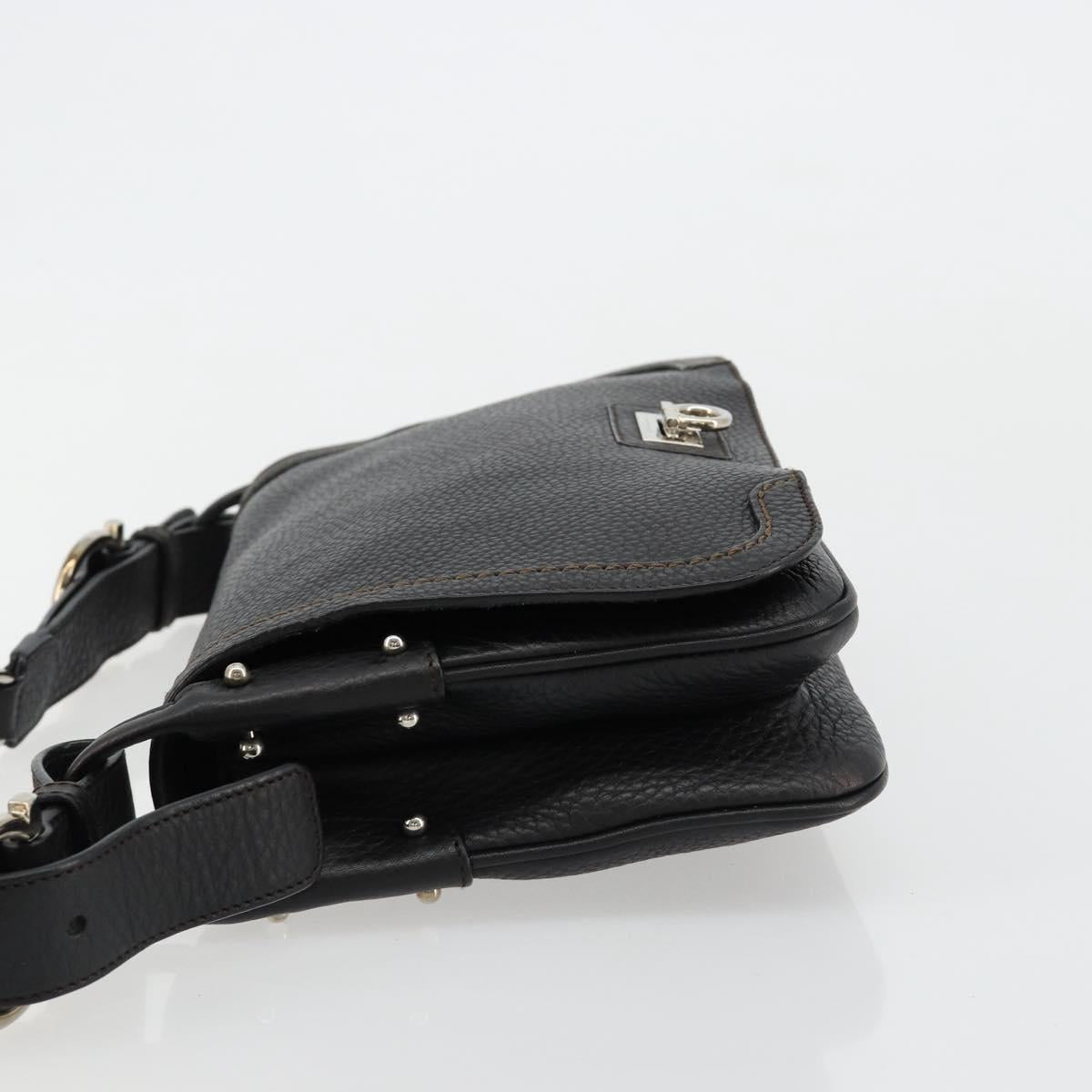 Salvatore Ferragamo Gancini Shoulder Bag Leather Black Silver Auth 180500A