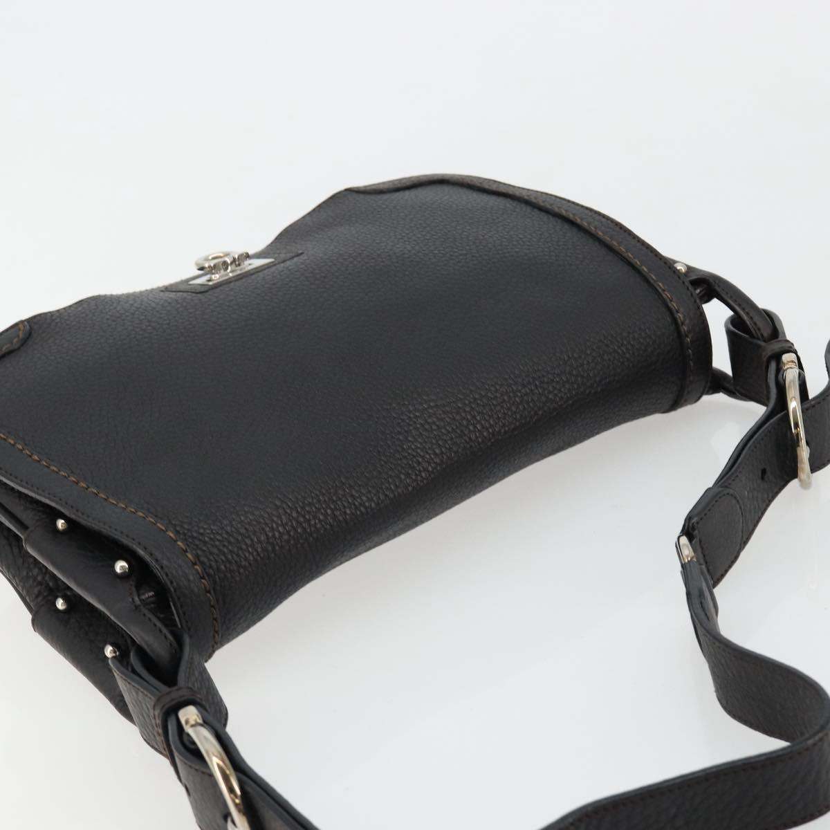 Salvatore Ferragamo Gancini Shoulder Bag Leather Black Silver Auth 180500A