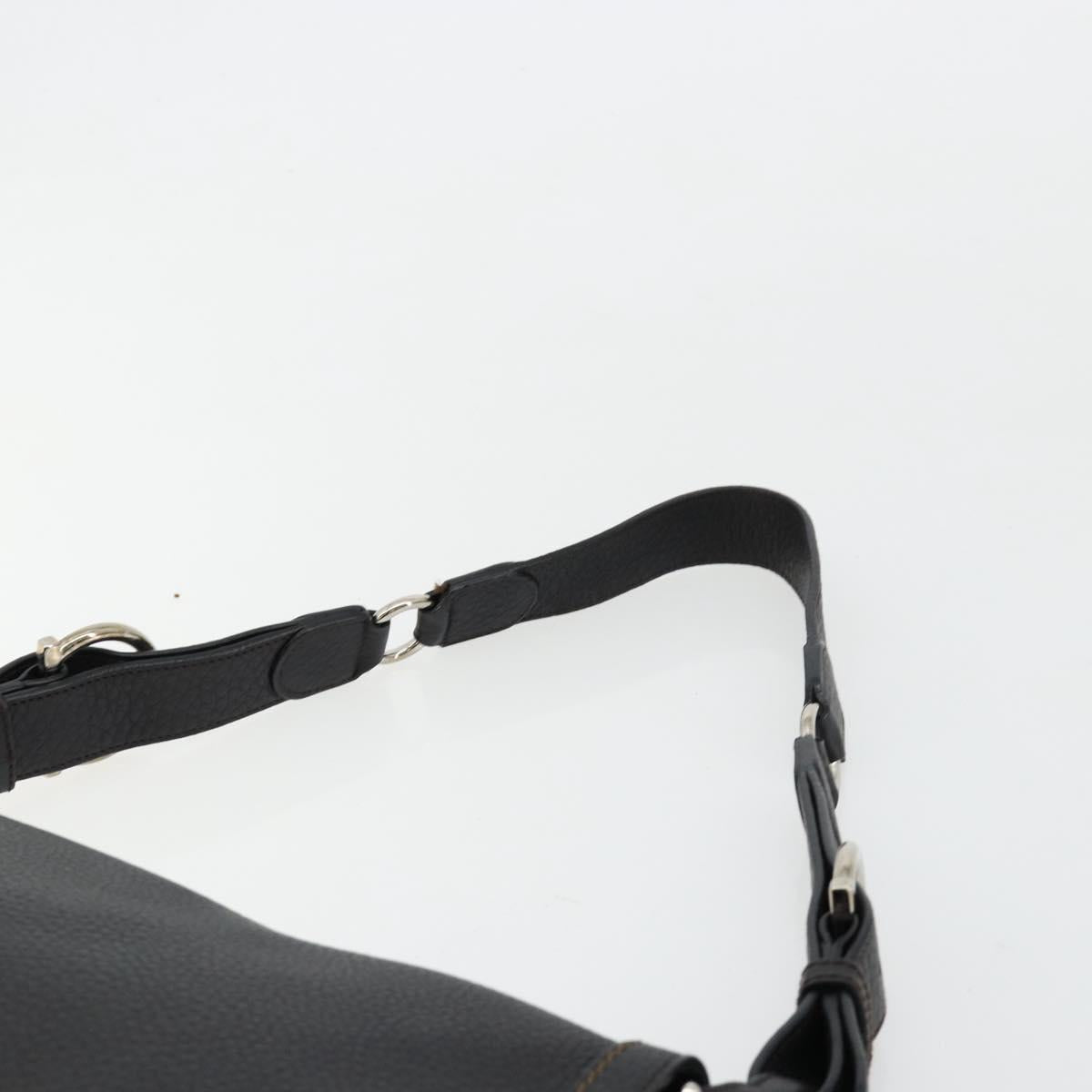 Salvatore Ferragamo Gancini Shoulder Bag Leather Black Silver Auth 180500A