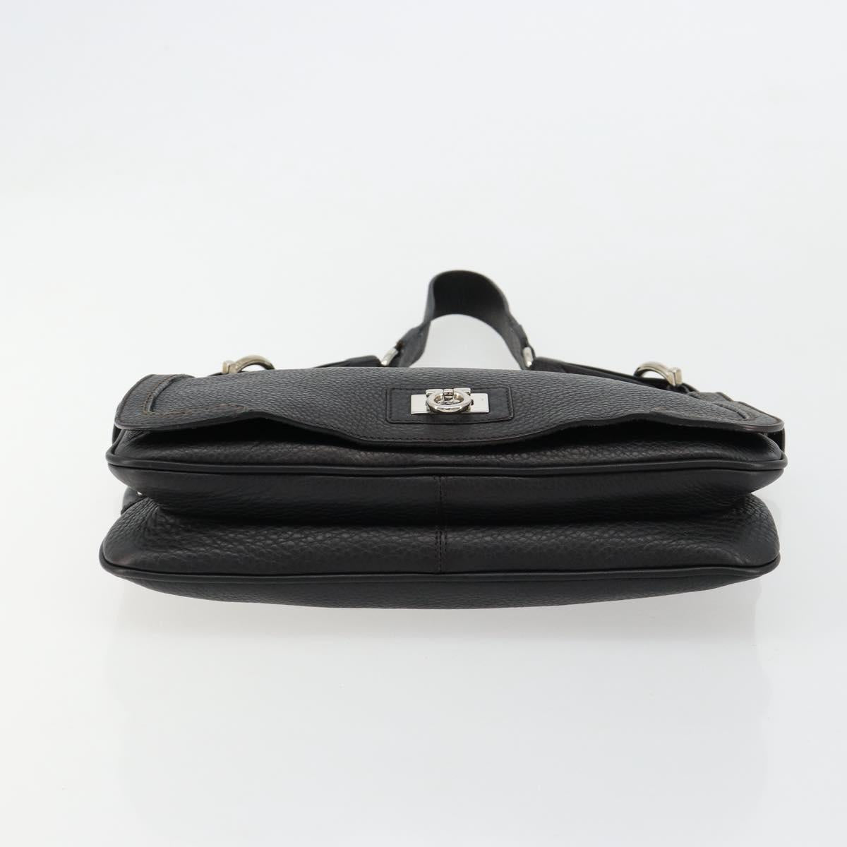 Salvatore Ferragamo Gancini Shoulder Bag Leather Black Silver Auth 180500A
