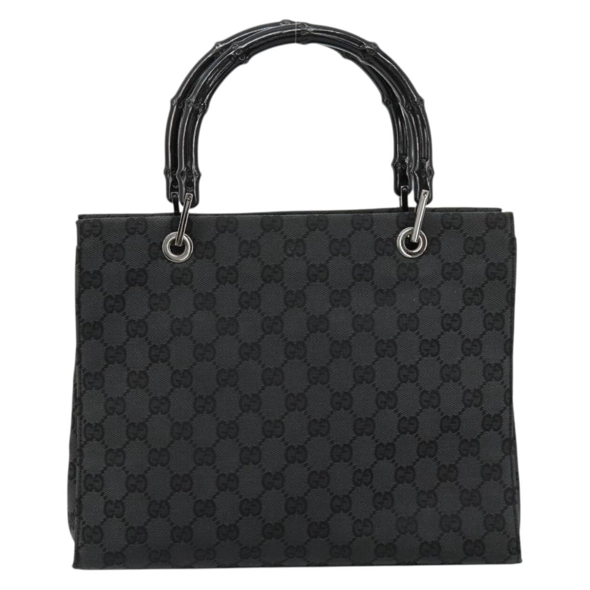 GUCCI GG Canvas Bamboo Hand Bag Black Silver 002 1016 Auth 180509A
