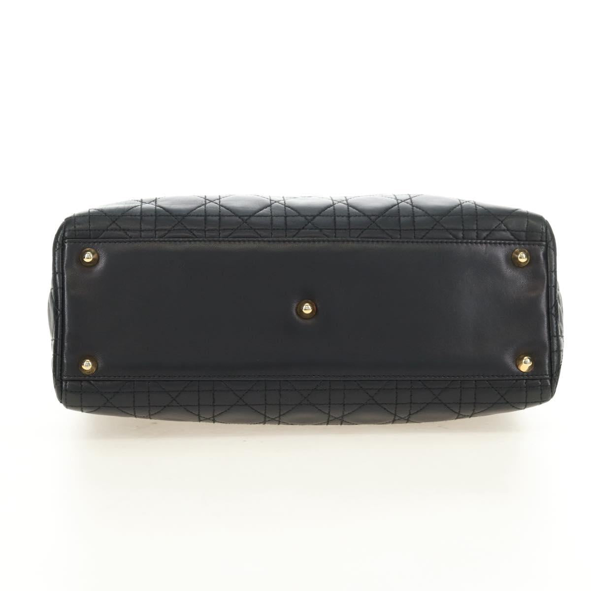 Christian Dior Canage Hand Bag Lamb Skin Black Gold Auth 180510SAM
