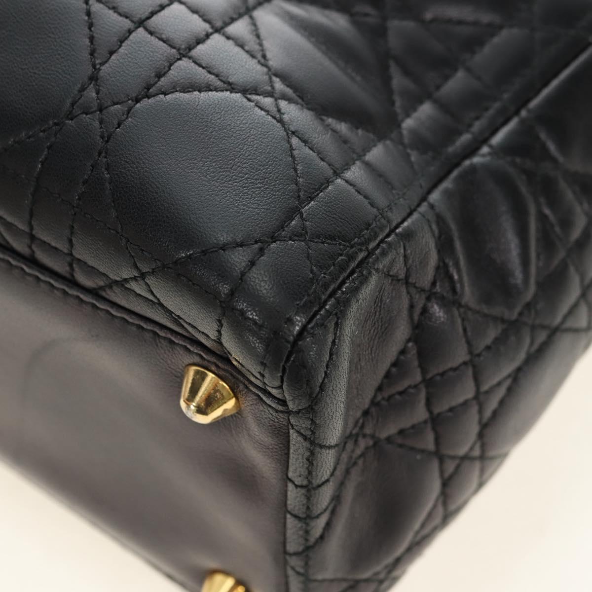 Christian Dior Canage Hand Bag Lamb Skin Black Gold Auth 180510SAM