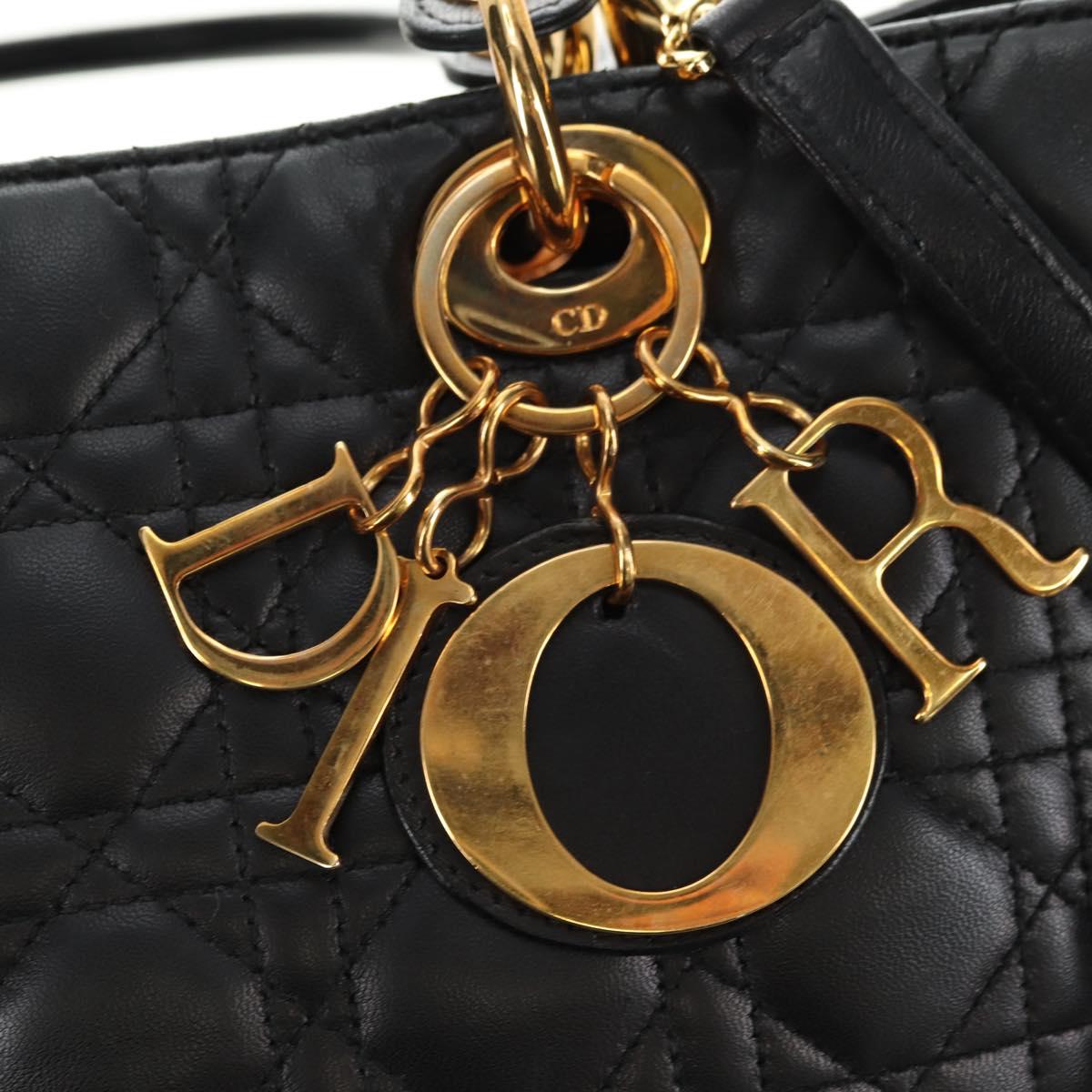 Christian Dior Canage Hand Bag Lamb Skin Black Gold Auth 180510SAM