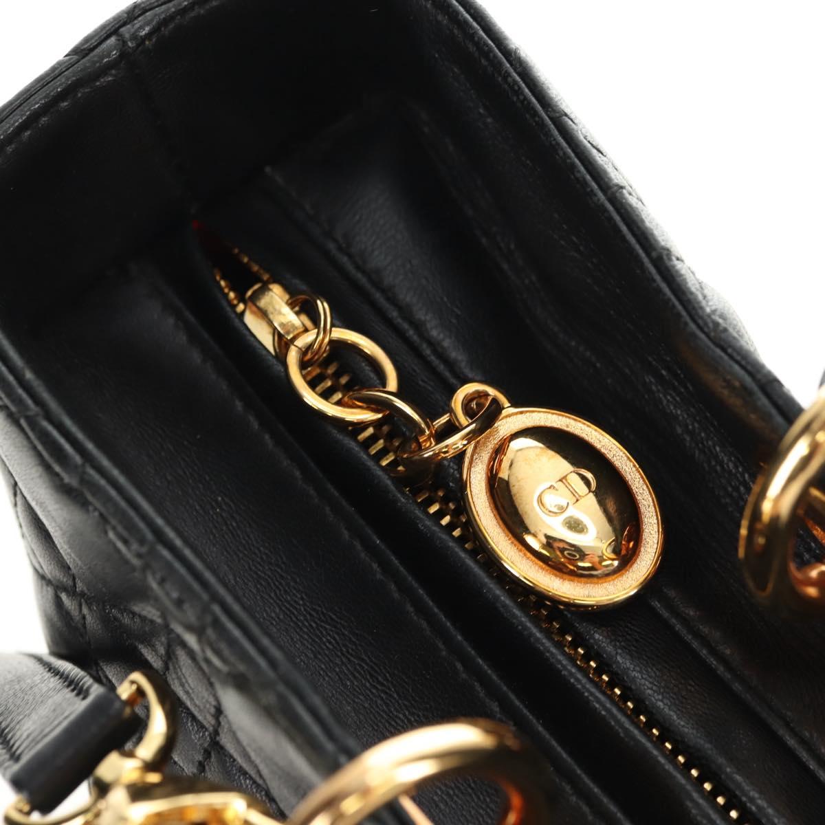 Christian Dior Canage Hand Bag Lamb Skin Black Gold Auth 180510SAM