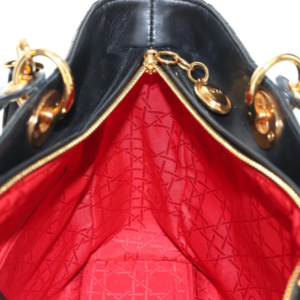 Christian Dior Canage Hand Bag Lamb Skin Black Gold Auth 180510SAM