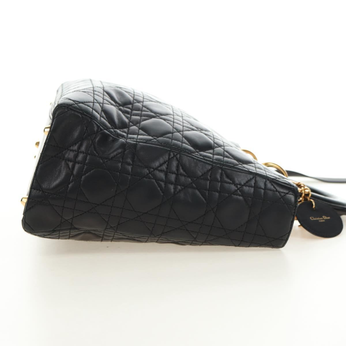 Christian Dior Canage Hand Bag Lamb Skin Black Gold Auth 180510SAM
