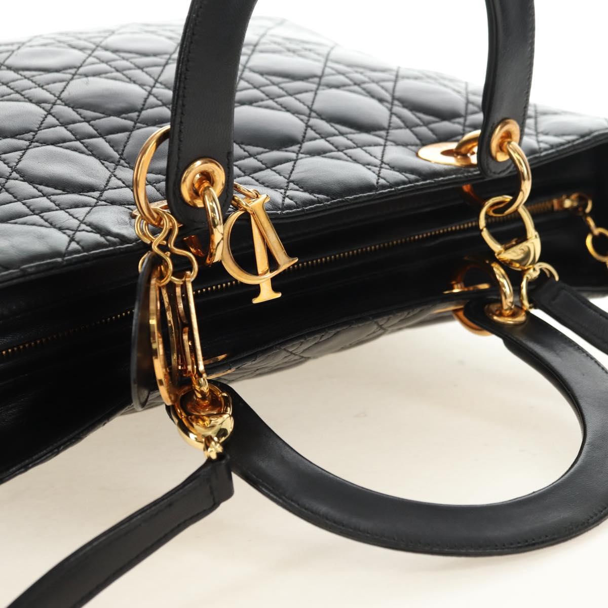 Christian Dior Canage Hand Bag Lamb Skin Black Gold Auth 180510SAM
