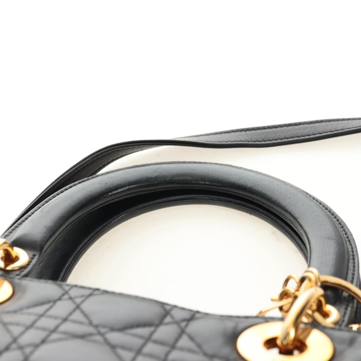 Christian Dior Canage Hand Bag Lamb Skin Black Gold Auth 180510SAM