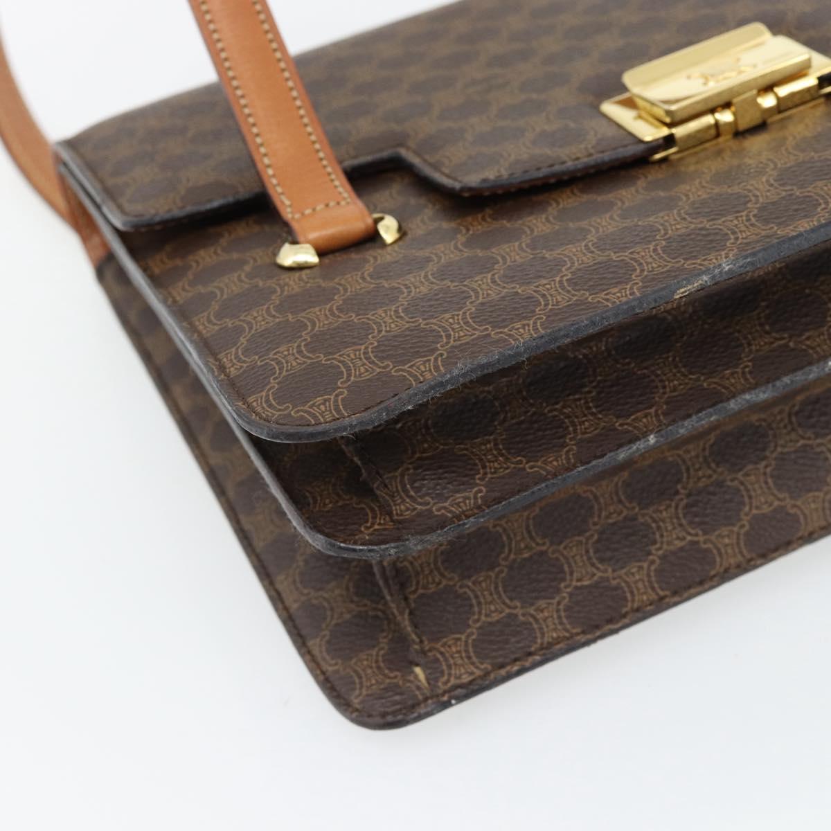 CELINE Macadam Canvas Hand Bag PVC Leather Brown Gold Auth 180512A