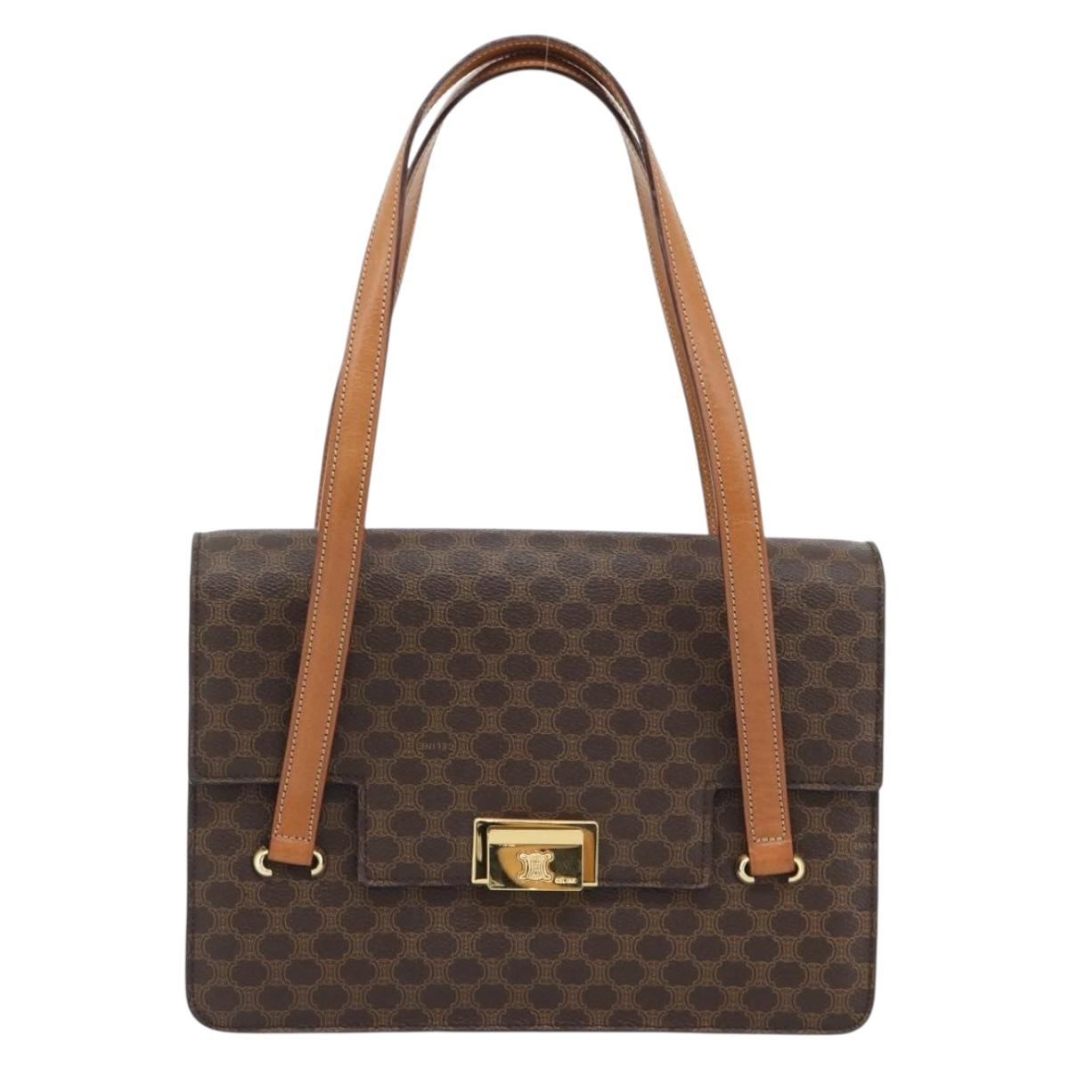 CELINE Macadam Canvas Hand Bag PVC Leather Brown Gold Auth 180512A