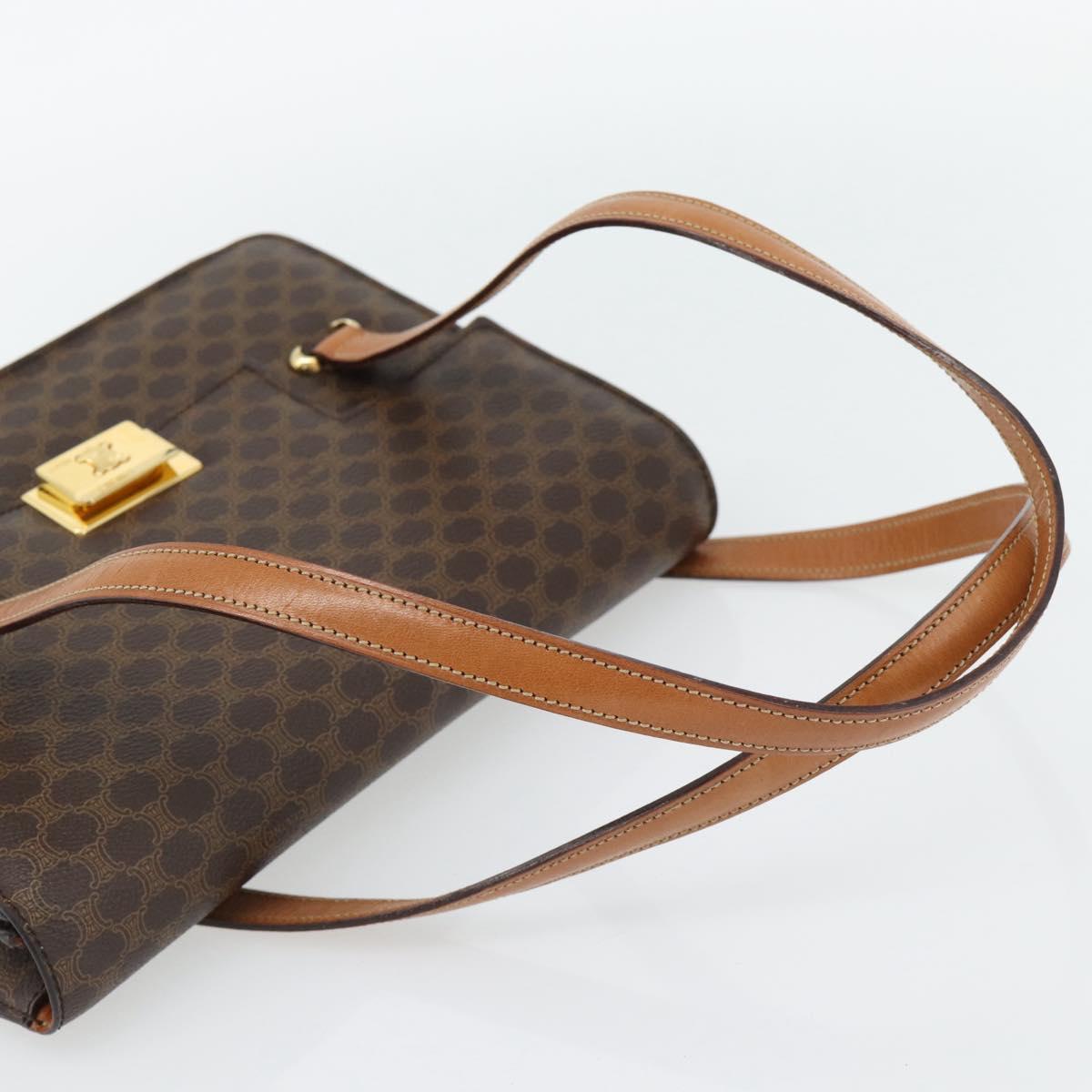 CELINE Macadam Canvas Hand Bag PVC Leather Brown Gold Auth 180512A