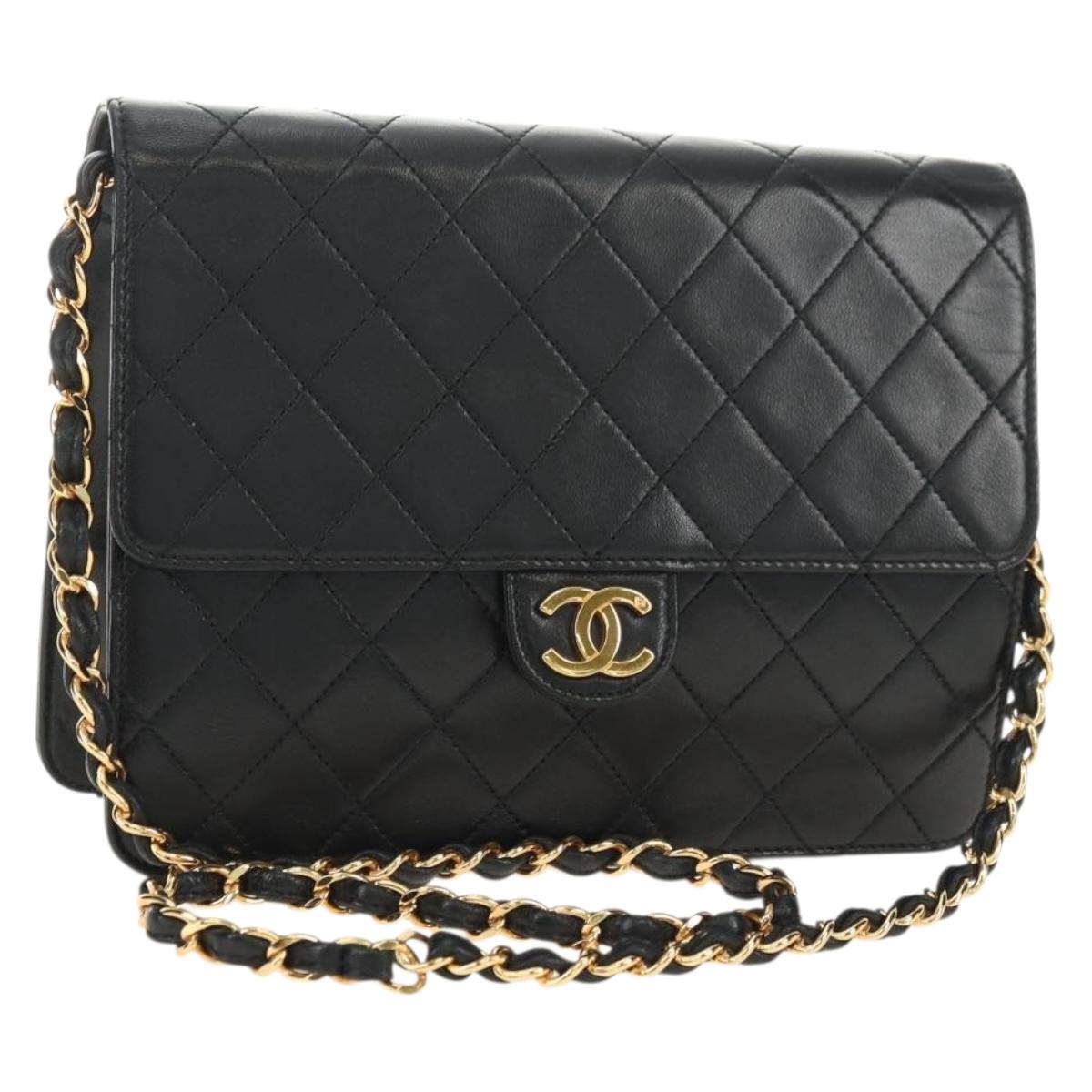 CHANEL Matelasse Chain Shoulder Bag Lamb Skin Black Gold CC Auth 180513SAM