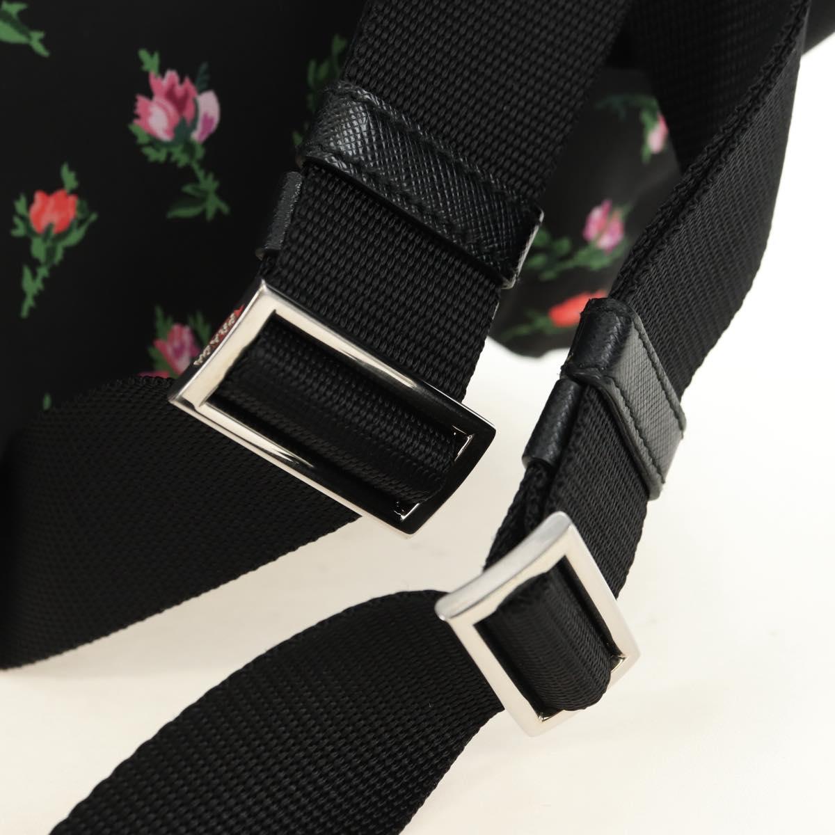 PRADA Floral Backpack Nylon Black Silver 1BZ811 Auth 180522SAM
