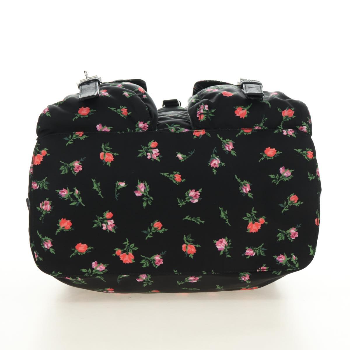 PRADA Floral Backpack Nylon Black Silver 1BZ811 Auth 180522SAM