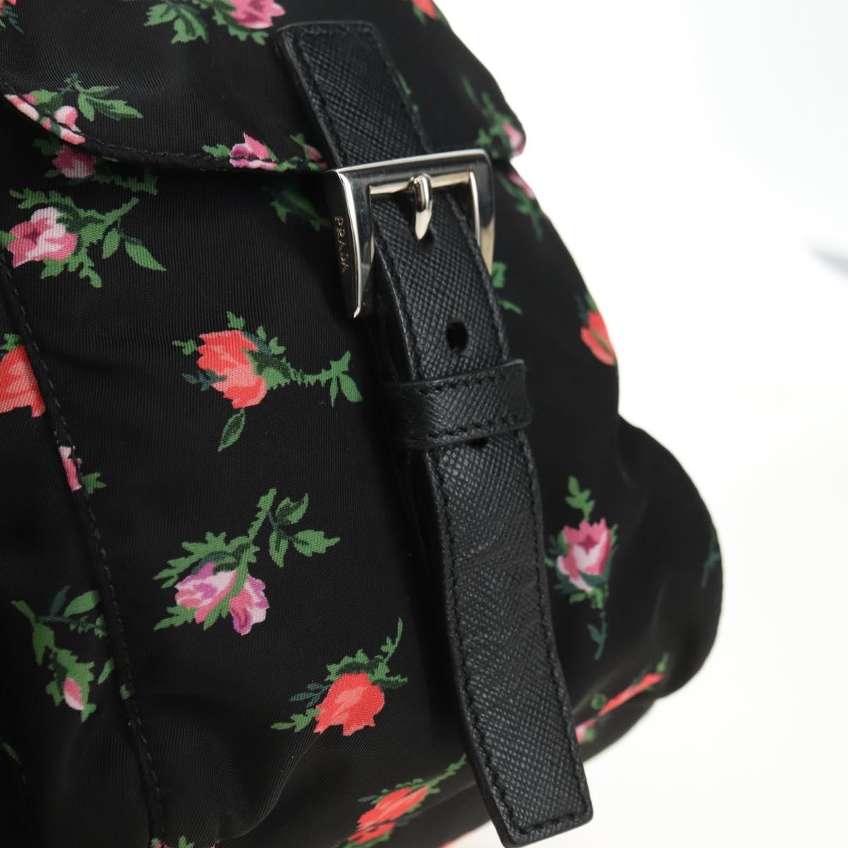 PRADA Floral Backpack Nylon Black Silver 1BZ811 Auth 180522SAM