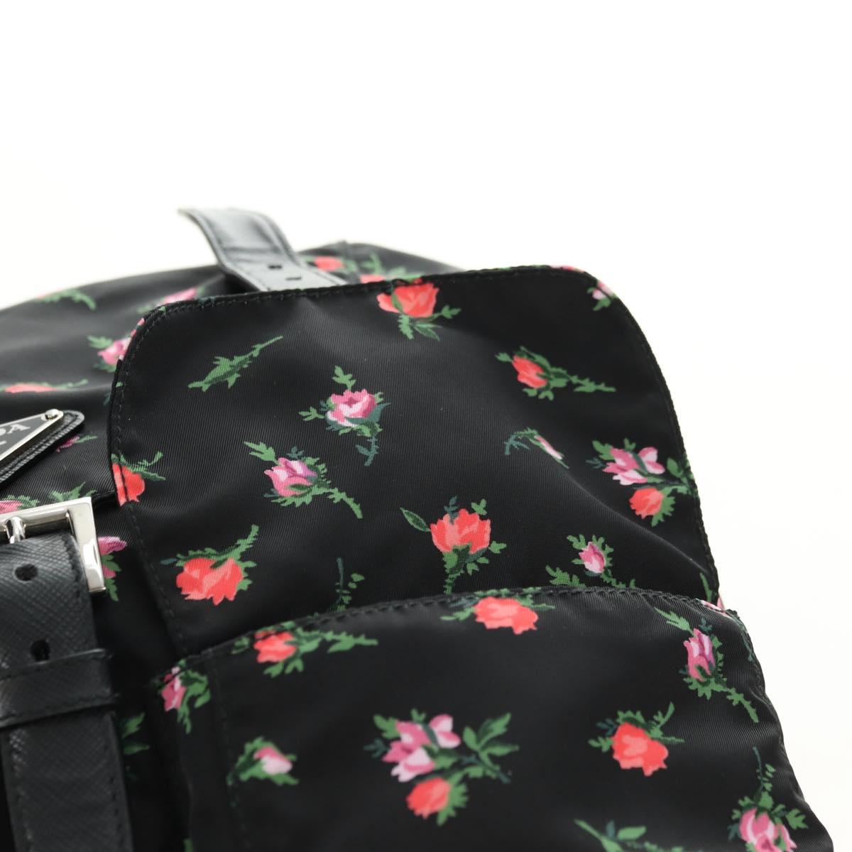 PRADA Floral Backpack Nylon Black Silver 1BZ811 Auth 180522SAM
